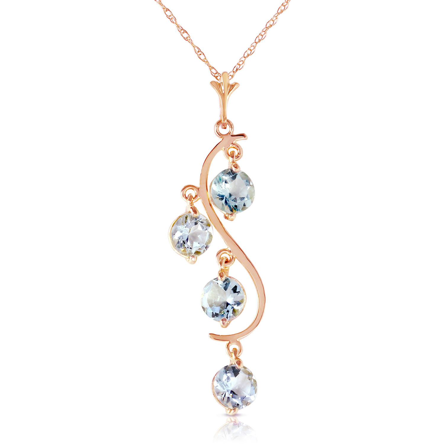 14K Solid Rose Gold Necklace with Natural Aquamarines