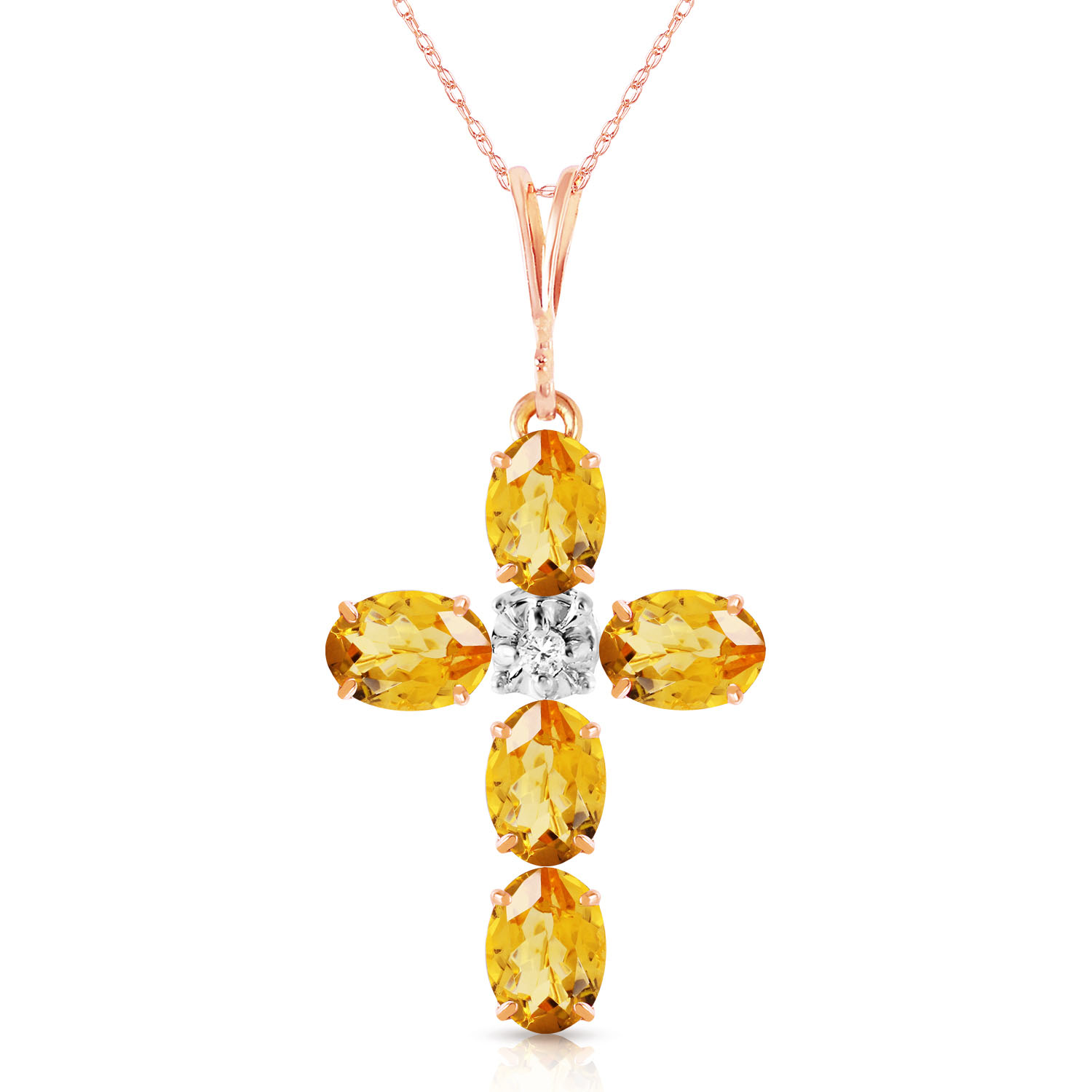 1.88 CTW 14K Solid Rose Gold Cross Necklace Natural Diamond Citrine