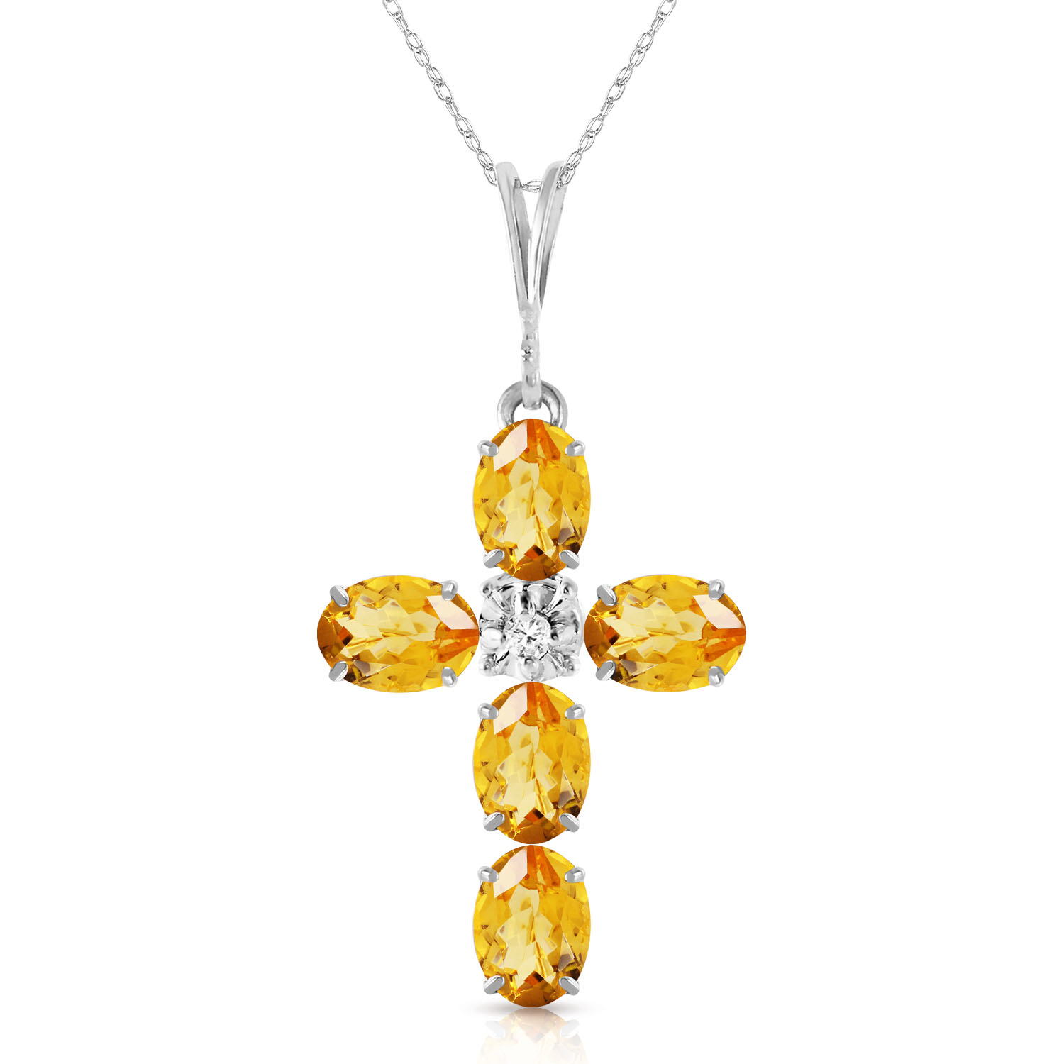 1.88 CTW 14K Solid White Gold Cross Necklace Natural Diamond Citrine