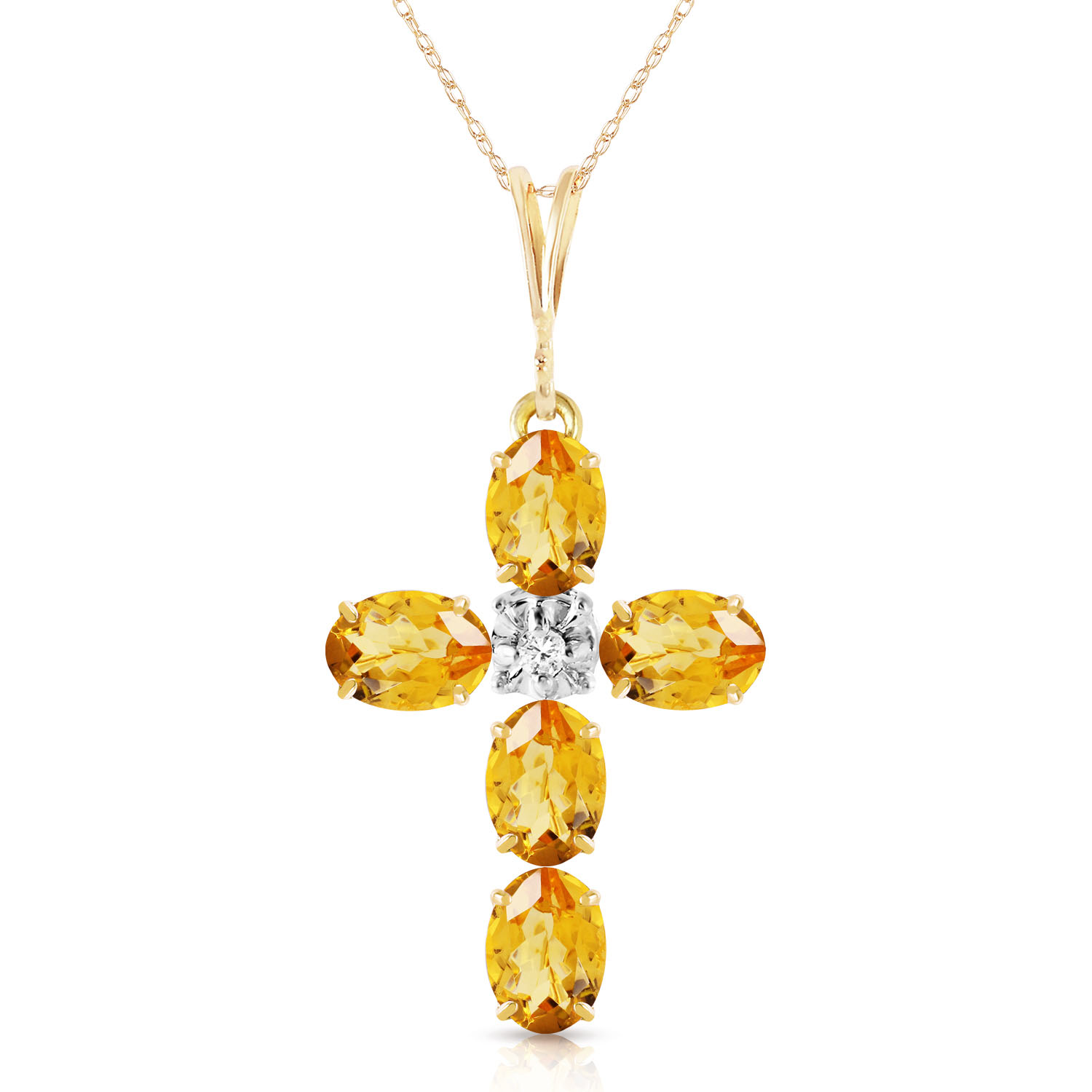 1.88 CTW 14K Solid Gold Cross Necklace Natural Diamond Citrine