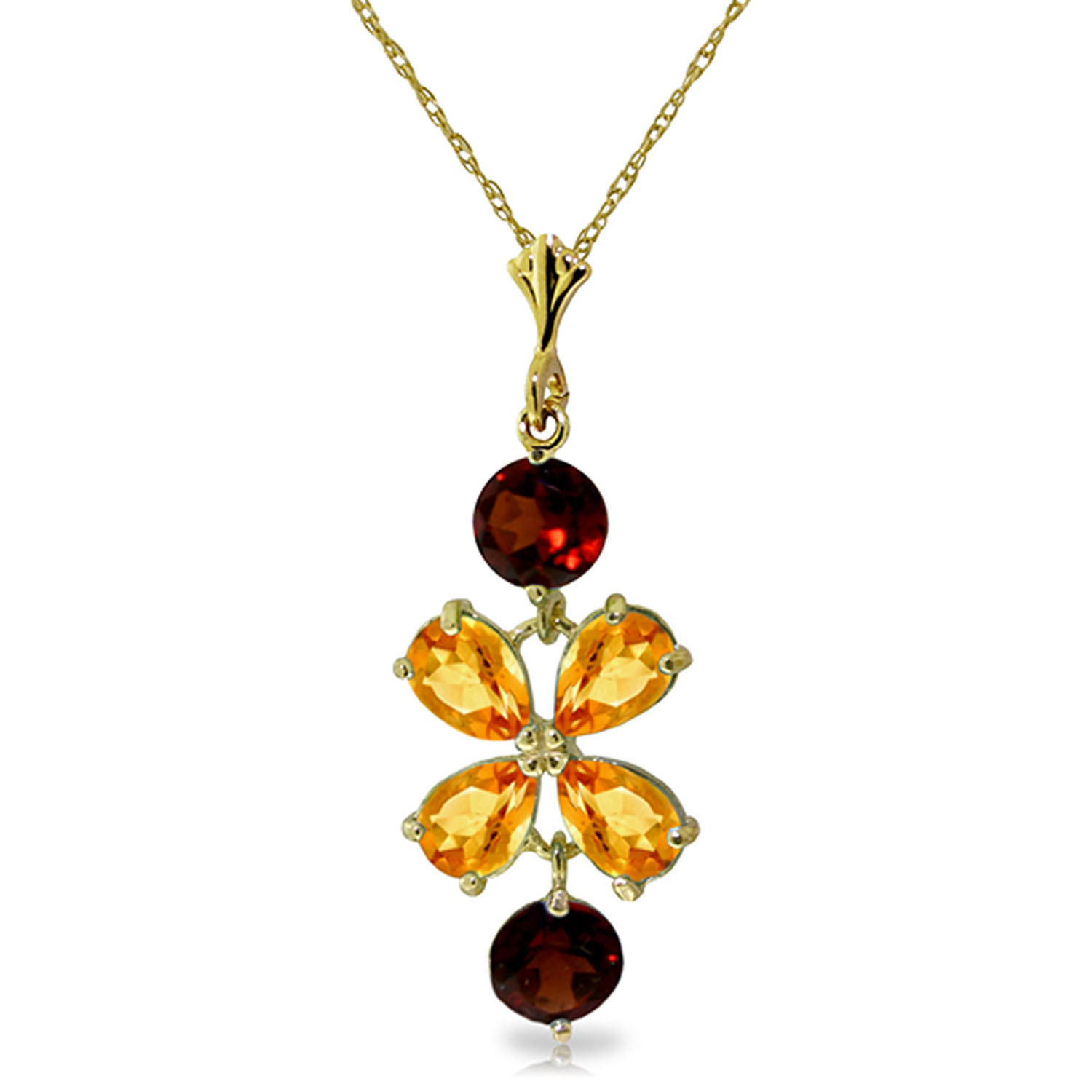 3.15 CTW 14K Solid Gold Necklace Citrine Garneters