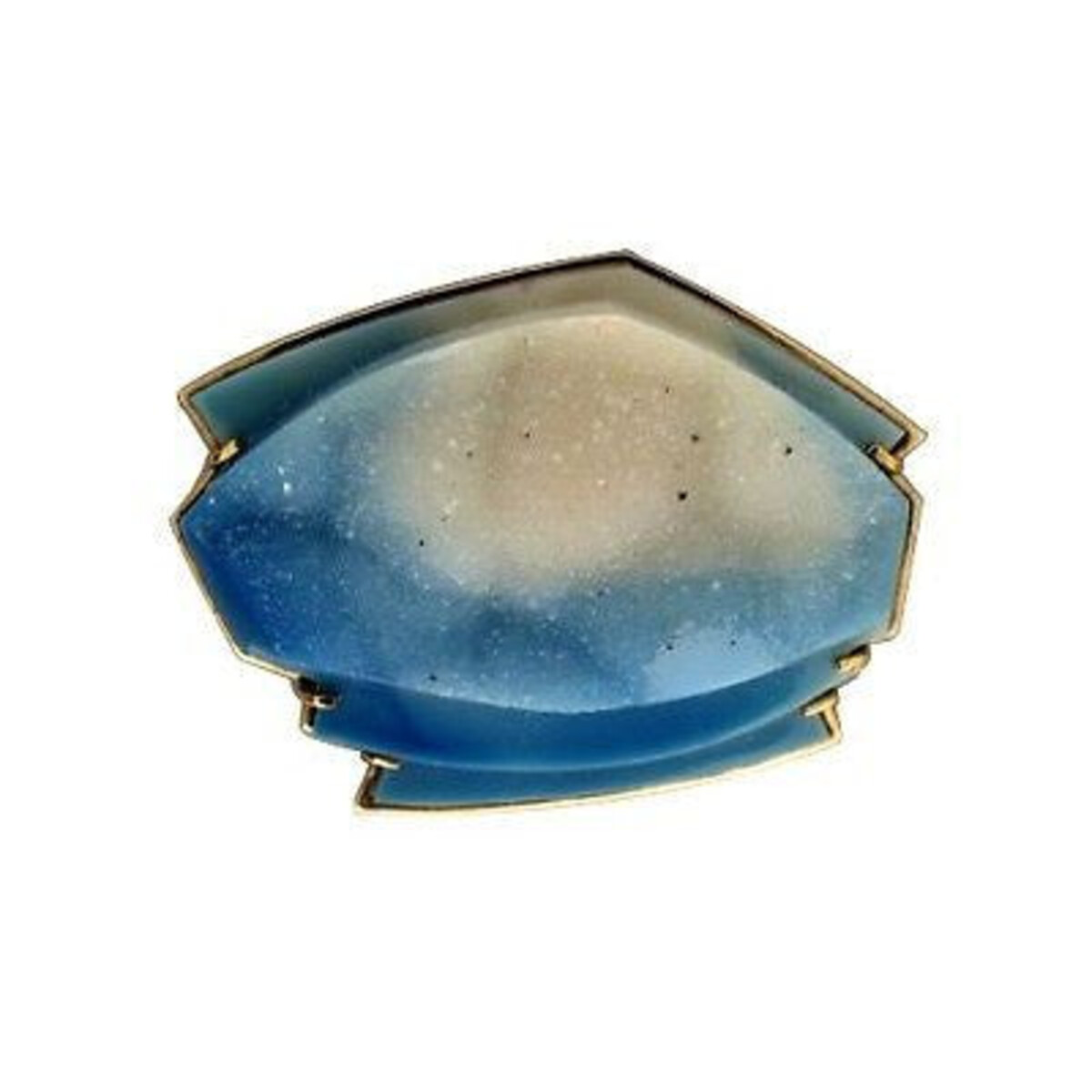 Peter Suchy 14K Yellow Gold with Carved Blue And White Druzy Quartz Pin Brooch