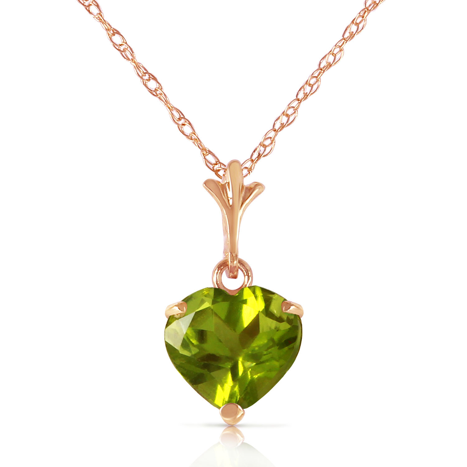 1.15 CTW 14K Solid Rose Gold Proud Heart Peridot Necklace