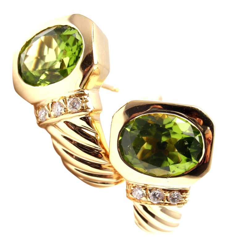 Bulgari 18K Yellow Gold Diamond Peridot Hoop Earrings