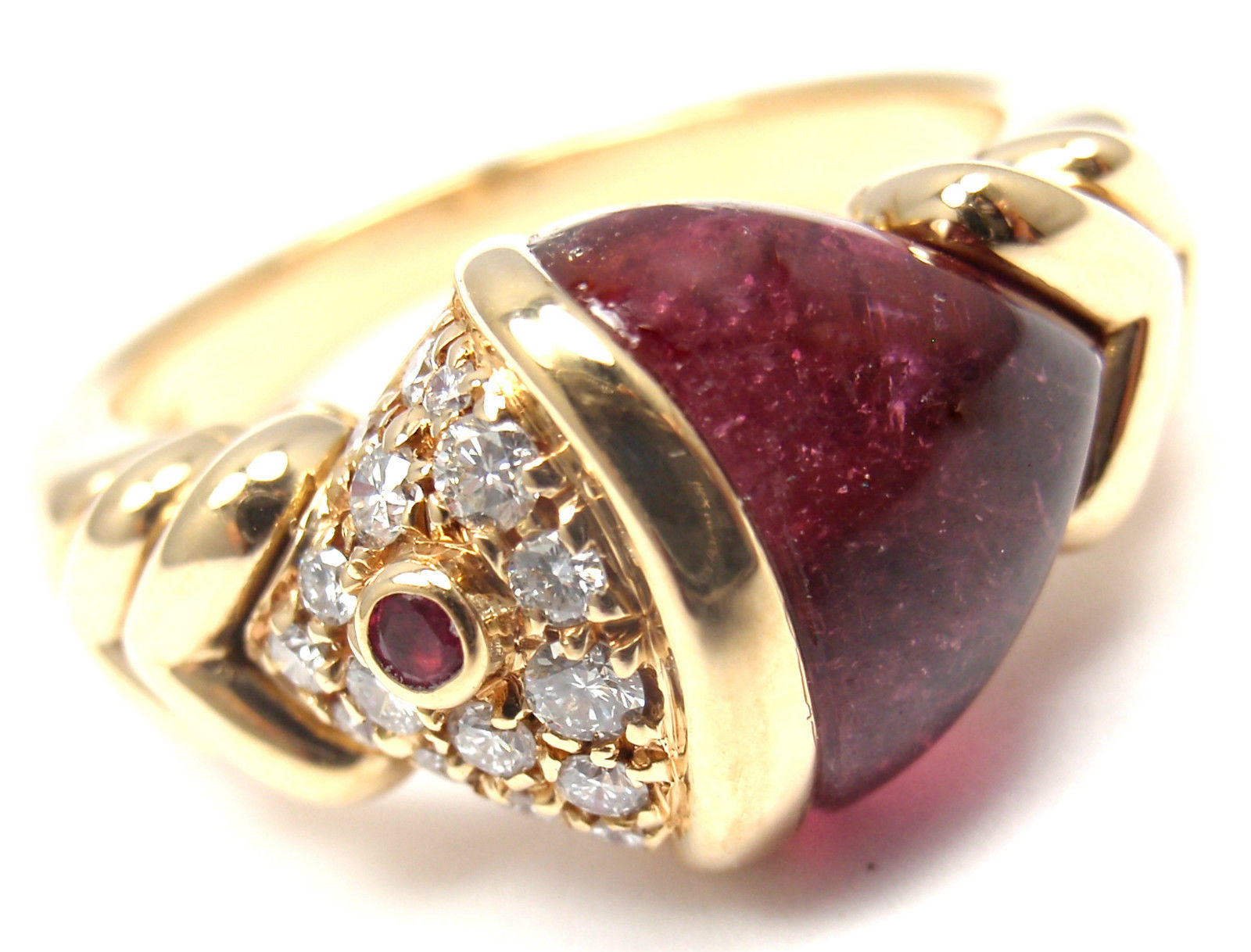 Bulgari 18K Yellow Gold Diamond Pink Tourmaline Naturalia Ring