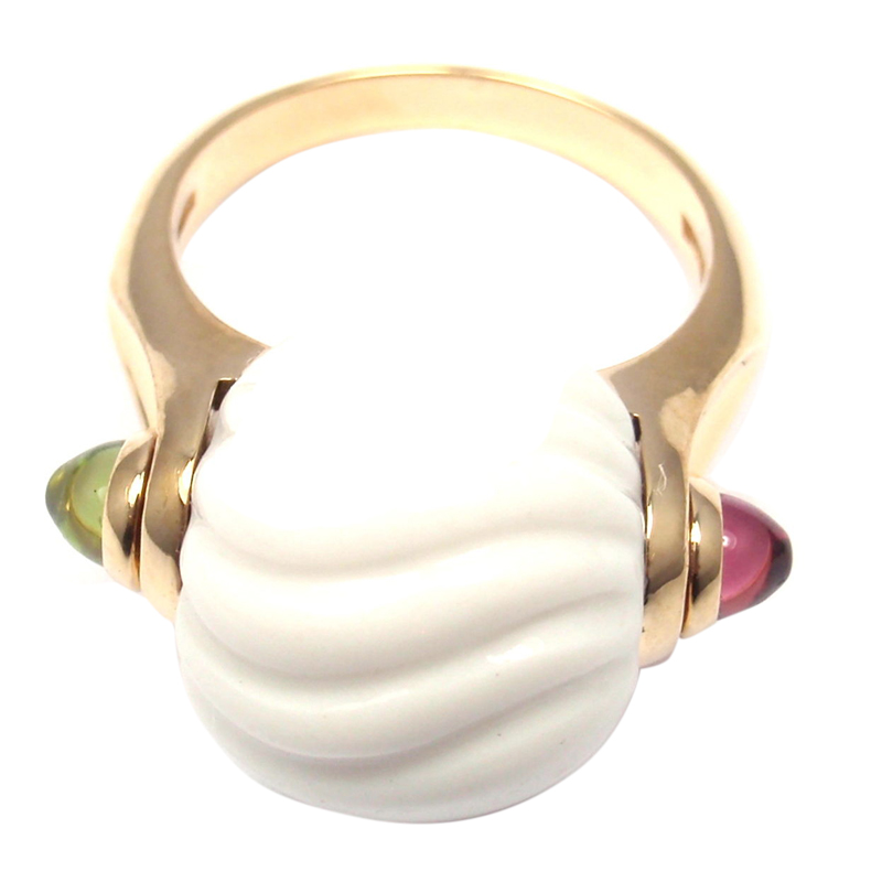 Bulgari Chandra 18K Yellow Gold Porcelain Tourmaline Ring