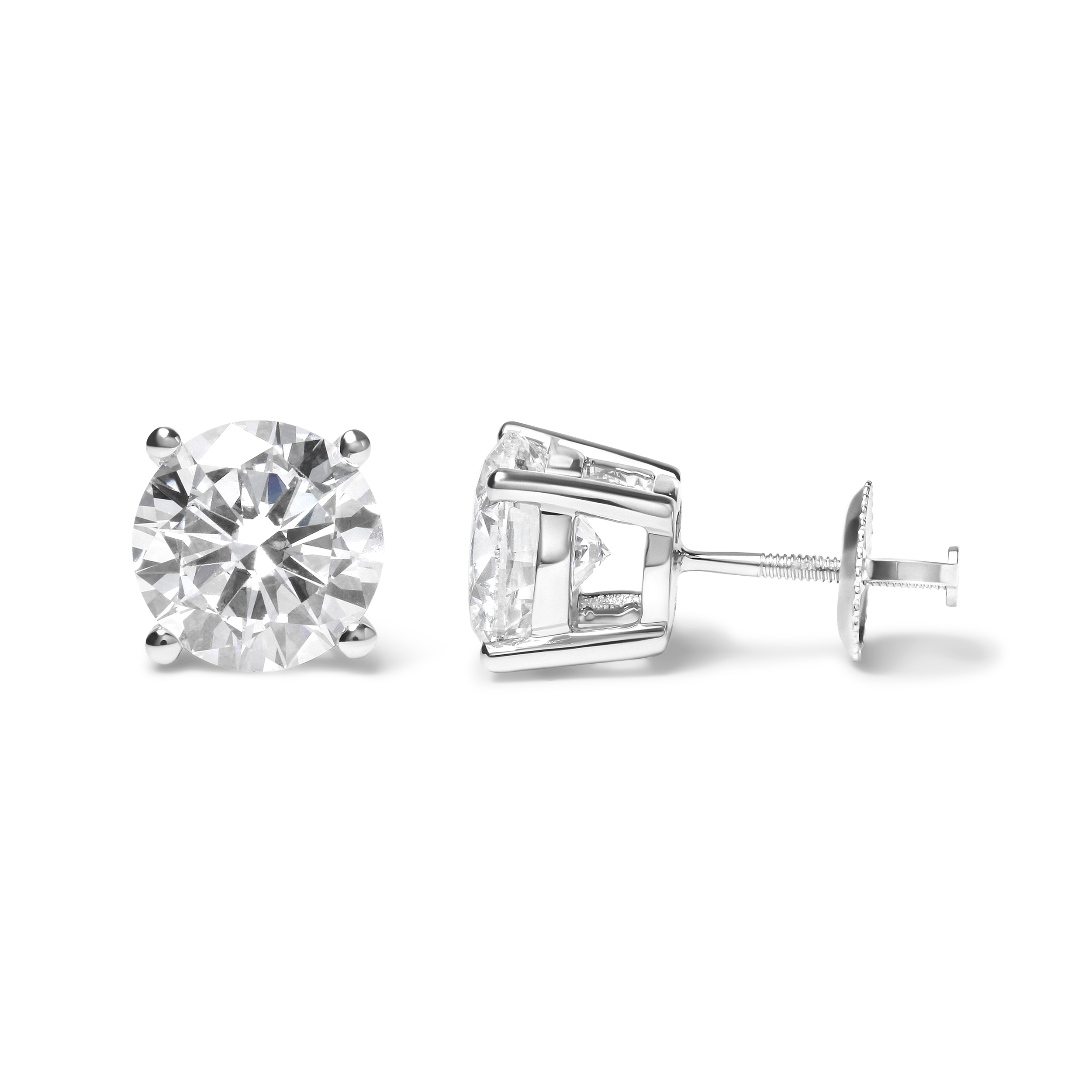 True 14K White Gold 4.00 Cttw Round Brilliant-Cut Lab-Grown Diamond Classic 4-Prong Stud Earrings with Screw Backs (G-H Color. VS1-VS2 Clarity)