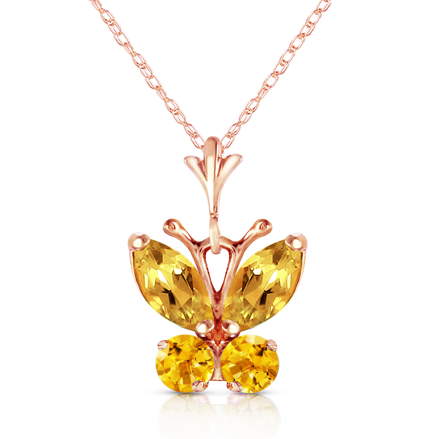 0.6 CTW 14K Solid Rose Gold Butterfly Necklace Citrine