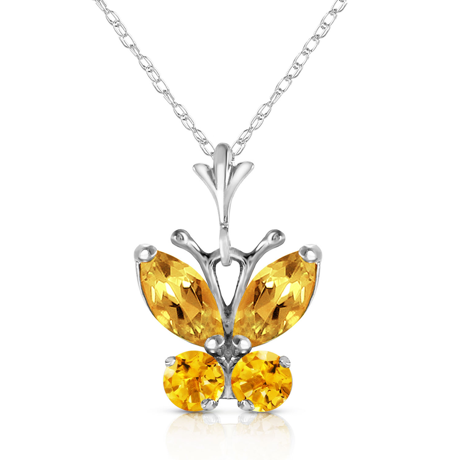 0.6 CTW 14K Solid White Gold Butterfly Necklace Citrine