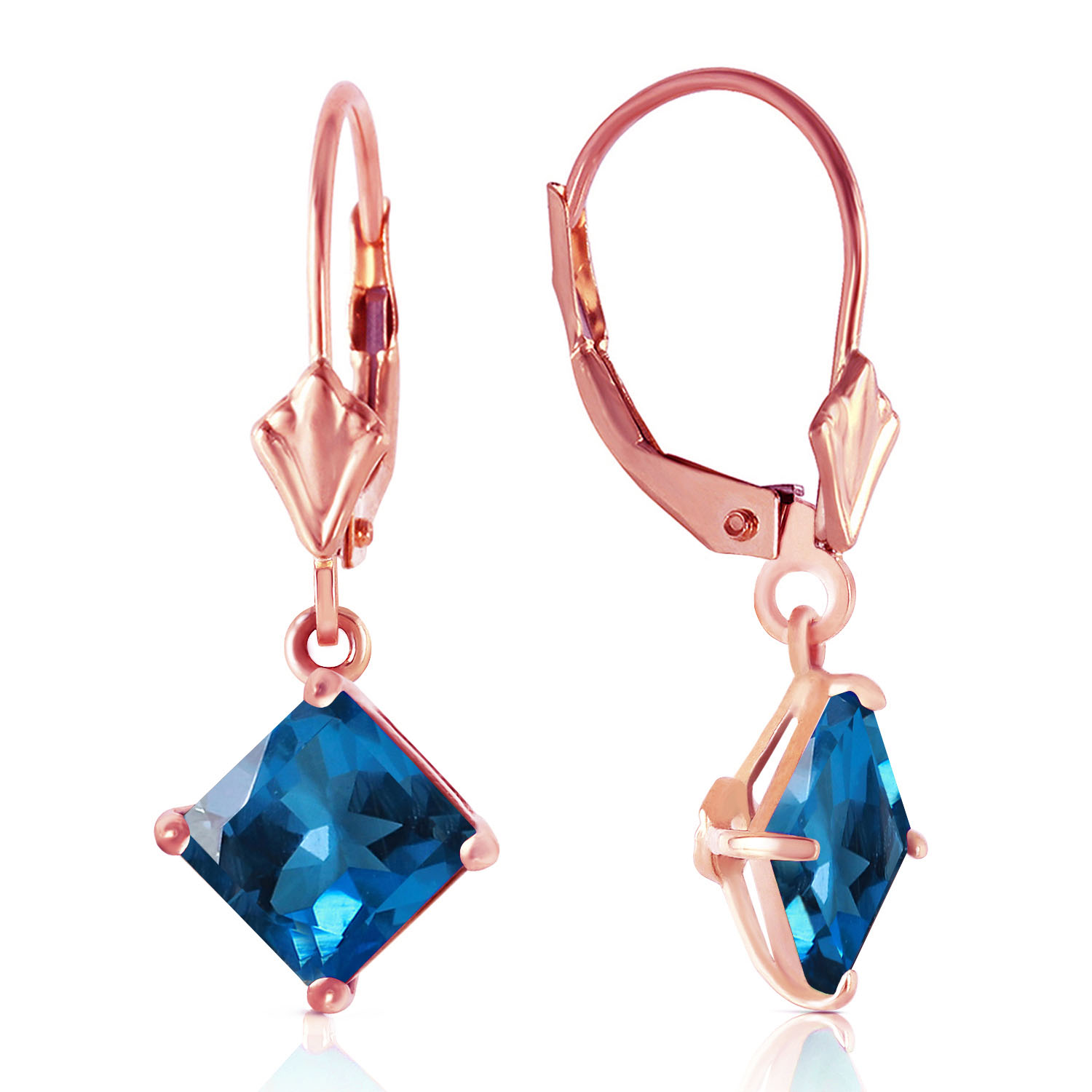 3.2 CTW 14K Solid Rose Gold Blue Topaz Simplicity Earrings