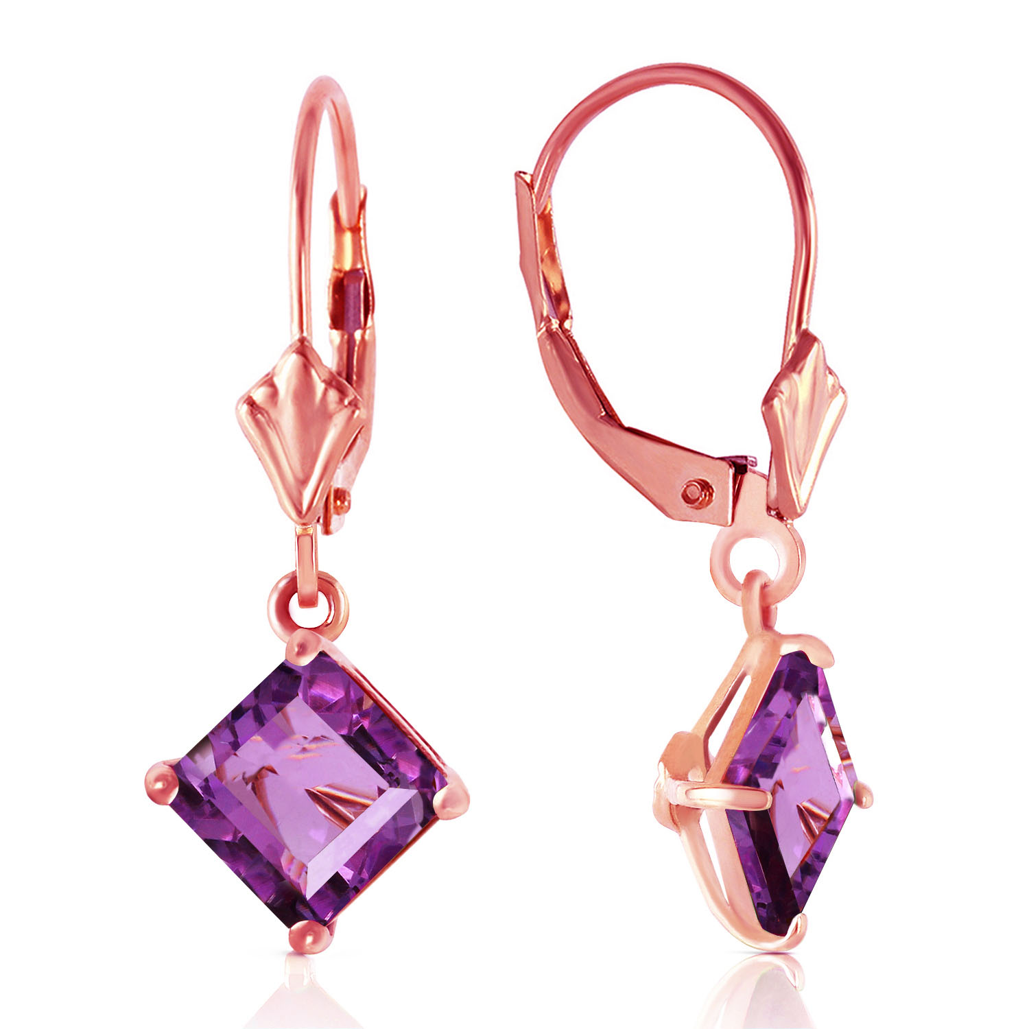 3.2 CTW 14K Solid Rose Gold Amethyst Simplicity Earrings