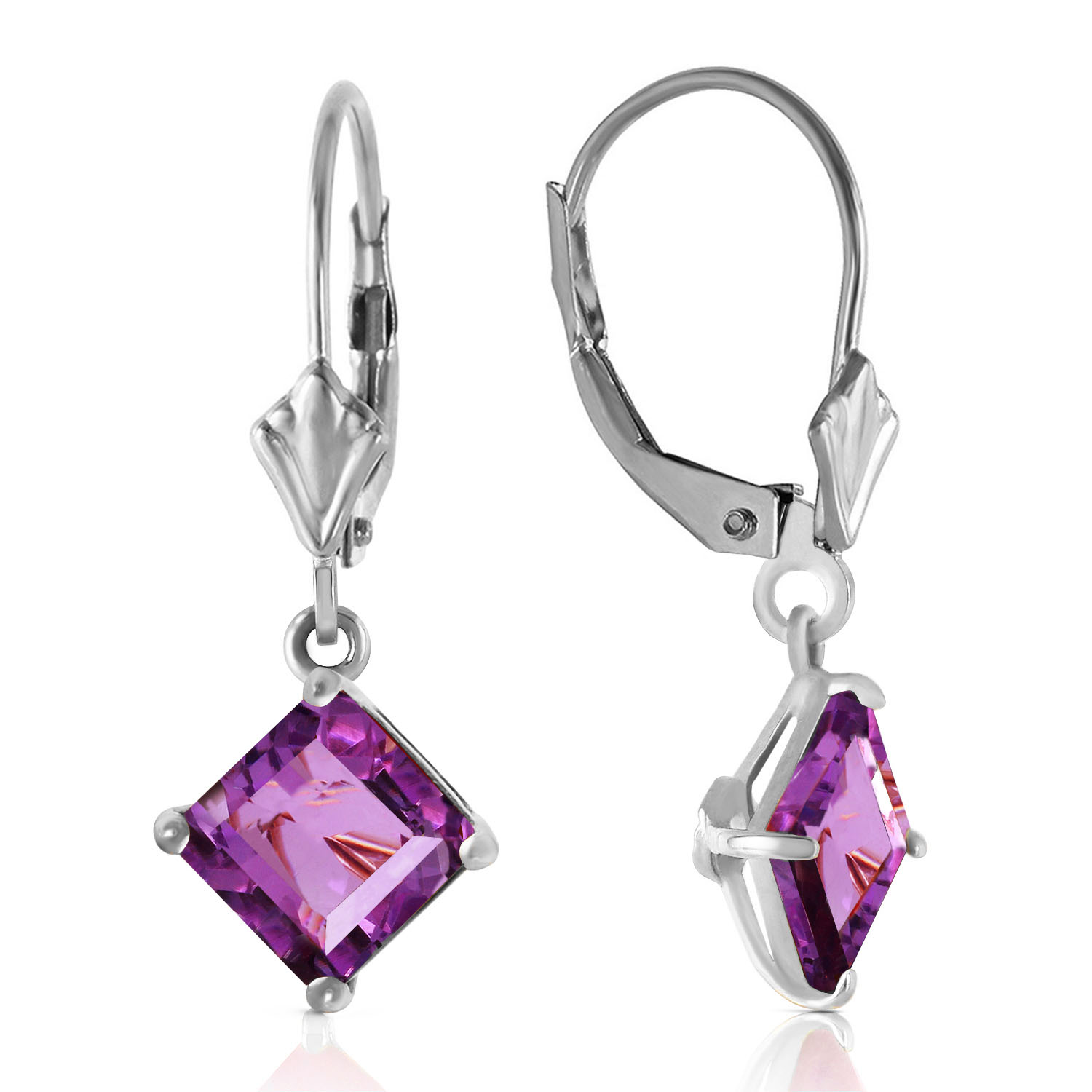 3.2 CTW 14K Solid White Gold Treasure Of Values Amethystsyt Earrings