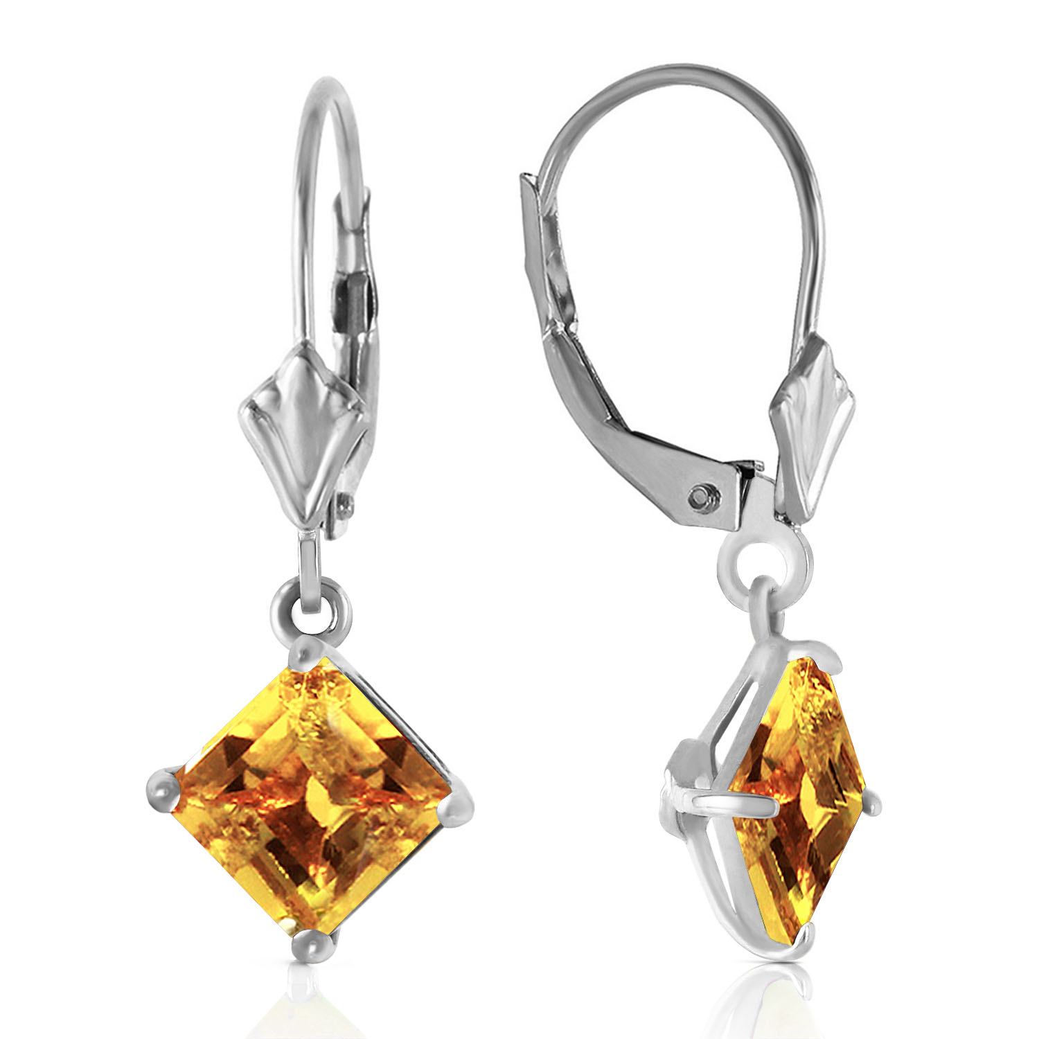 3.2 CTW 14K Solid White Gold Double Edged Citrine Earrings