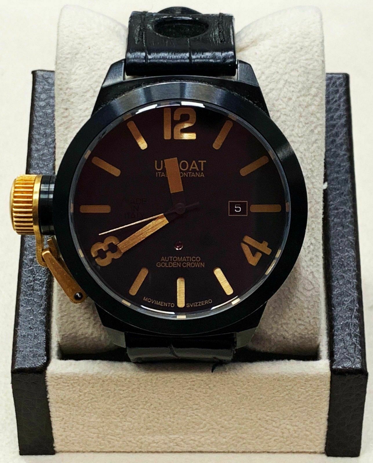 U-Boat Classico Golden Crown 45 18K Yellow Gold  Black PVD Steel Box  Paper