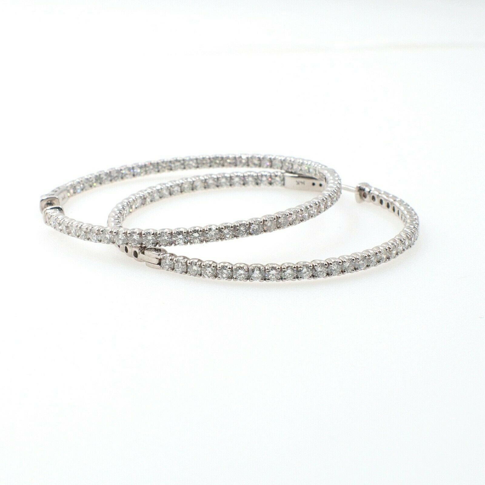 Inside Outside Round Brilliant Diamond Hoop 2'' Earrings 14K White Gold 7.00 tcw