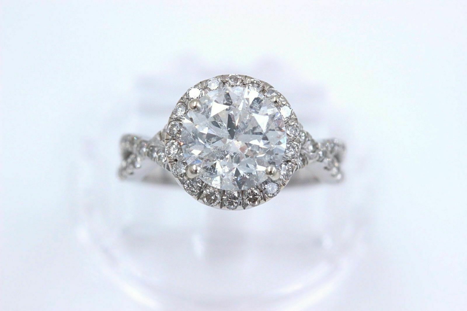 Diamond Engagement Ring Halo Design Rounds 2.95 tcw 14k White Gold $20,000 Value