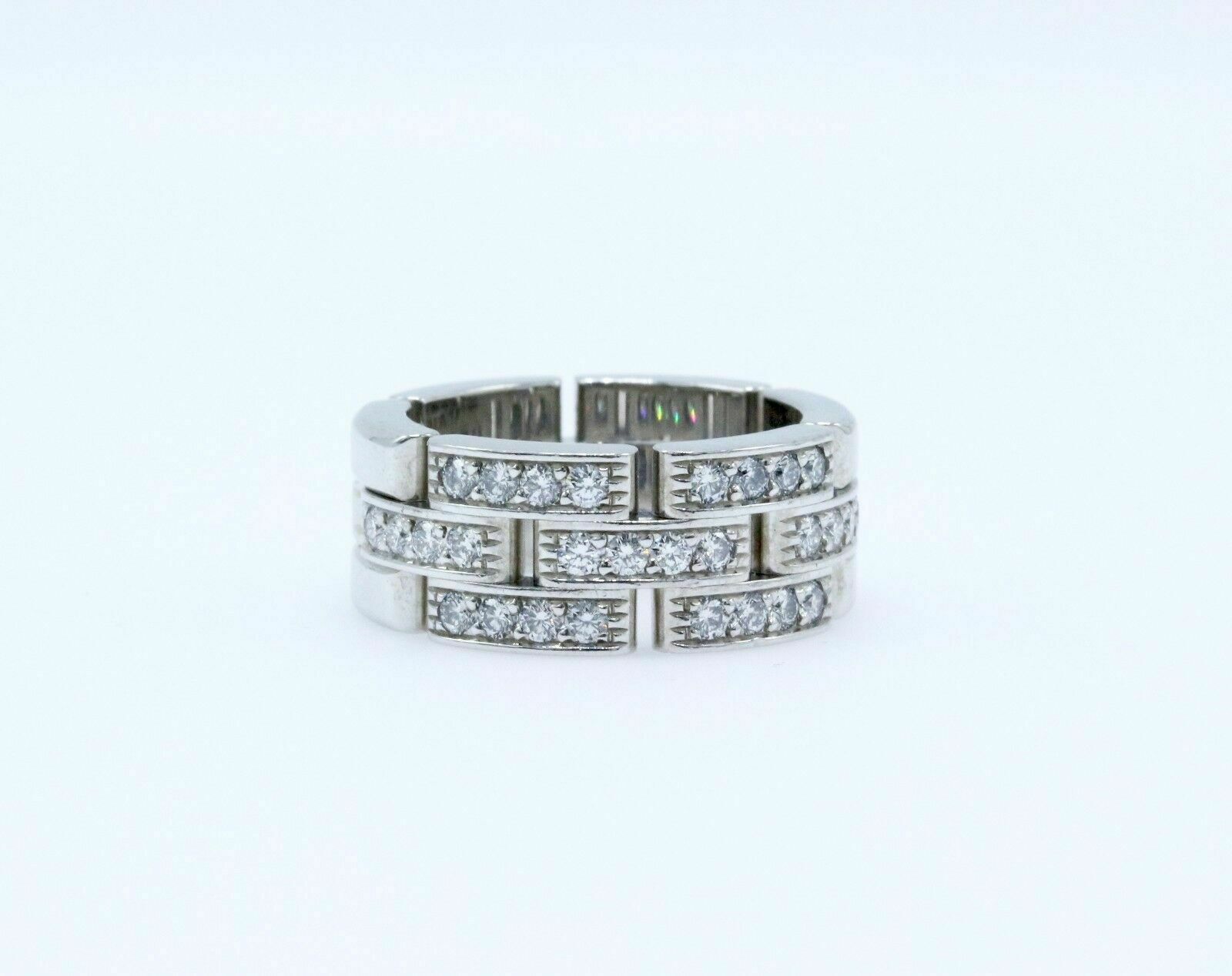 Cartier Maillon Panther 3 Row Diamond Wedding Band Ring 18k White Gold $8,750