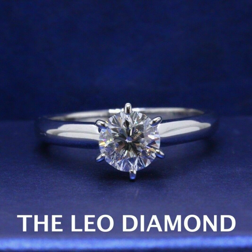 Leo Diamond Engagement Ring Round 0.97 ct F SI2 14k White Gold $8,600 Value