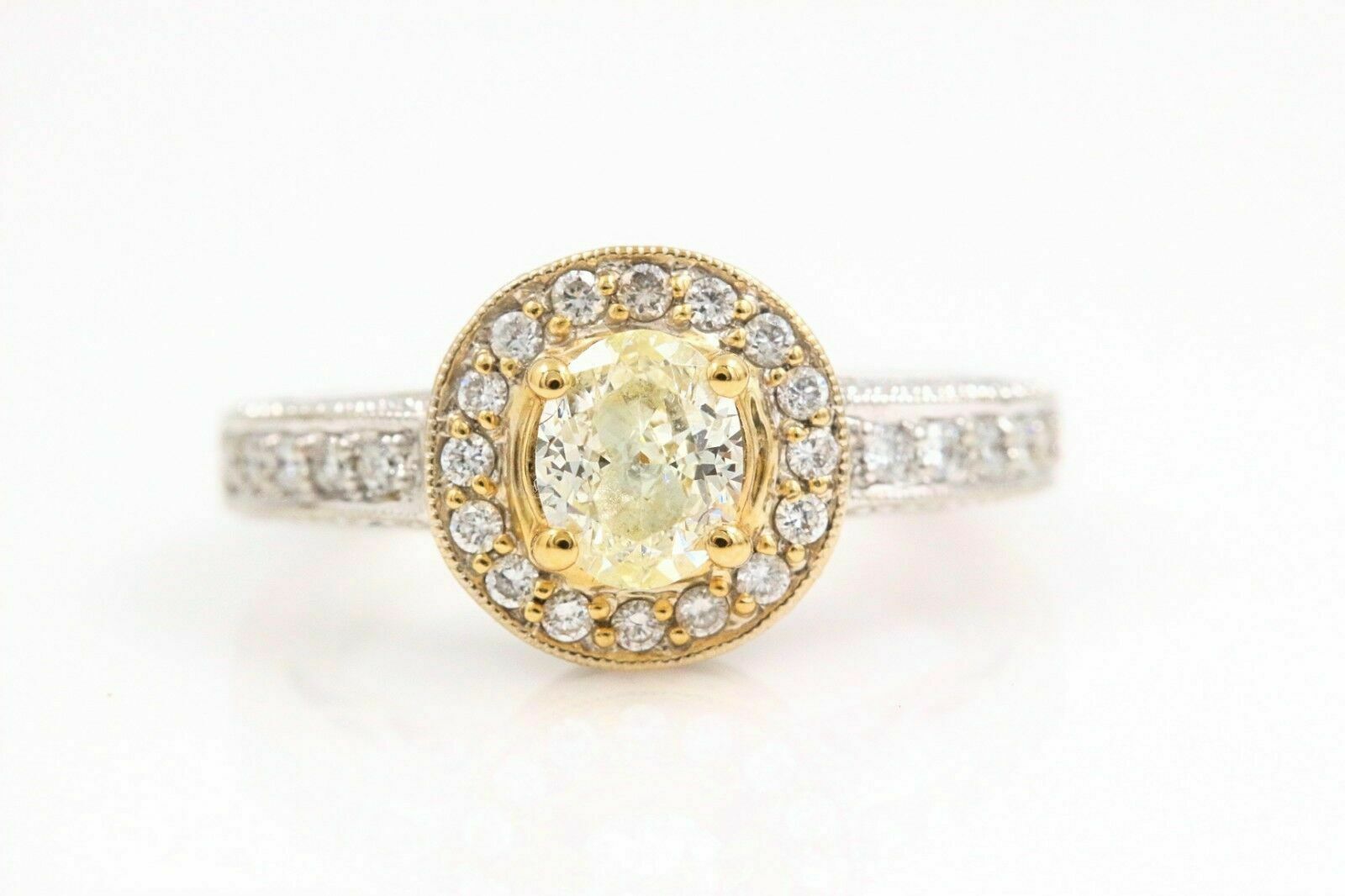 Yellow Oval Diamond Engagement Ring 0.93 tcw in 18k White Gold $12,000 Retail