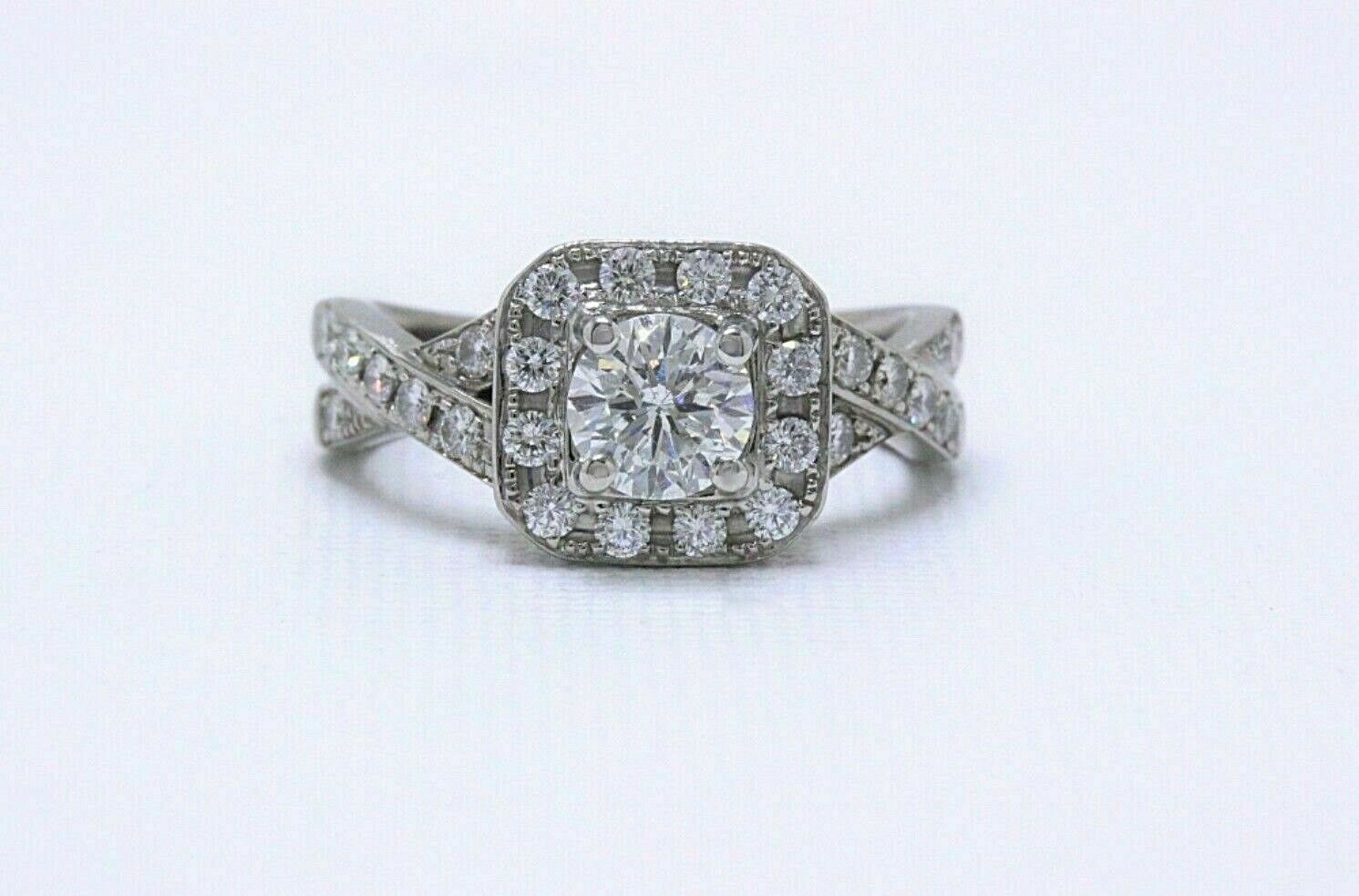 Leo Round Diamond Engagement Ring Halo Twist 1.23 tcw in 14k White Gold