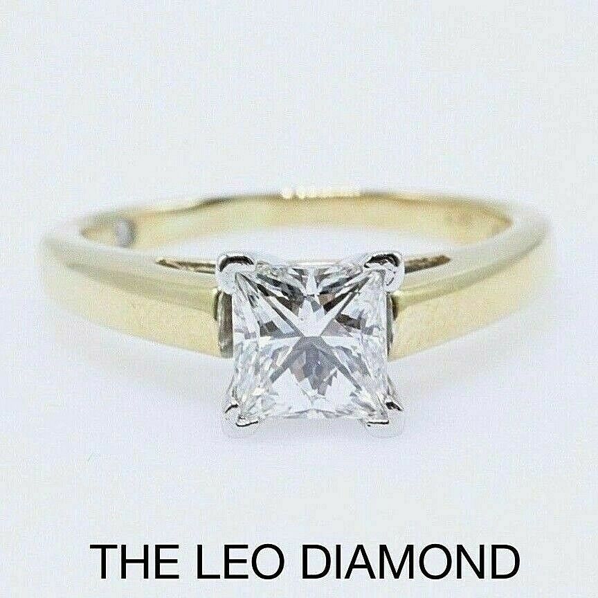 Leo Diamond Engagement Ring Princess Cut 0.97 cts I SI1 14k Yellow Gold