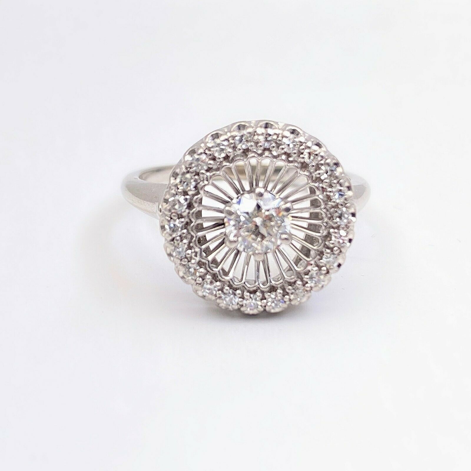 Antique Art Deco Old European 0.70 tcw Diamond Halo Ring 18K White Gold