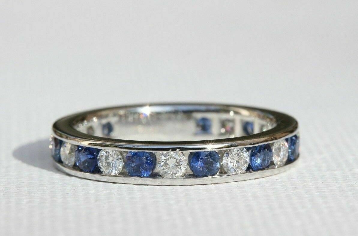 Tiffany  Co Diamond Sapphire Full Circle Eternity Wedding Band Ring in Platinum