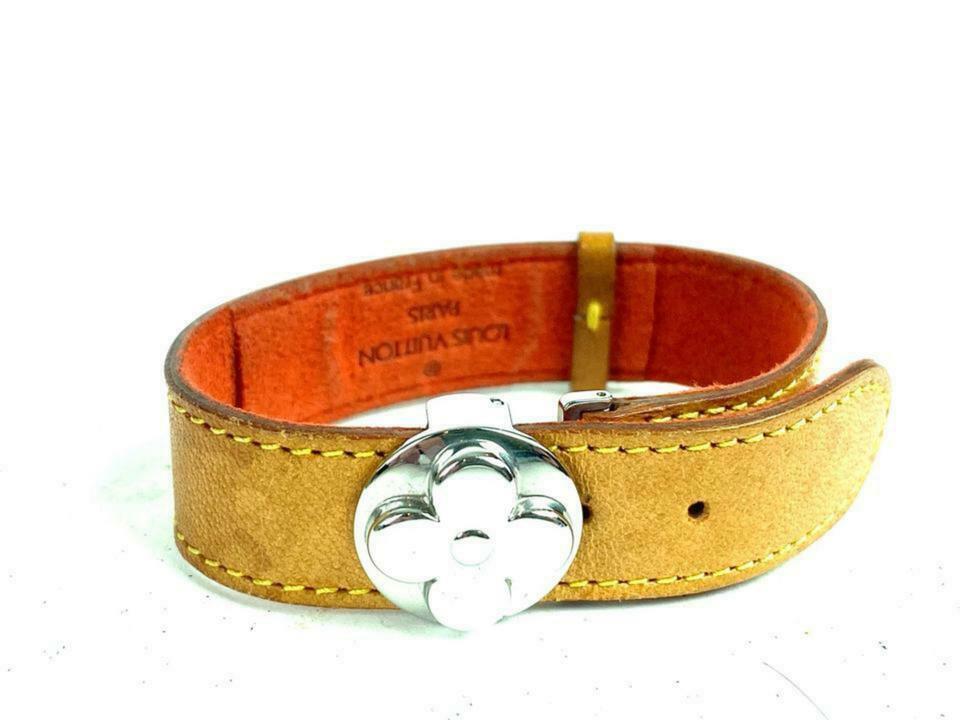 Louis Vuitton Monogram Fleur Vachetta Bracelet Cuff Bangle 14LV610