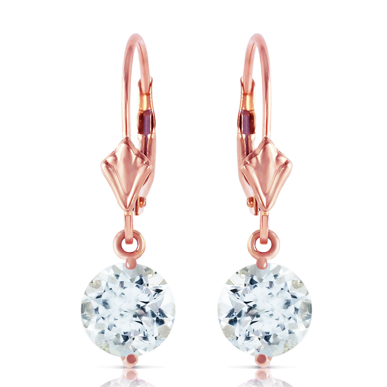 3.1 CTW 14K Solid Rose Gold Round Aquamarine Leverback Earrings