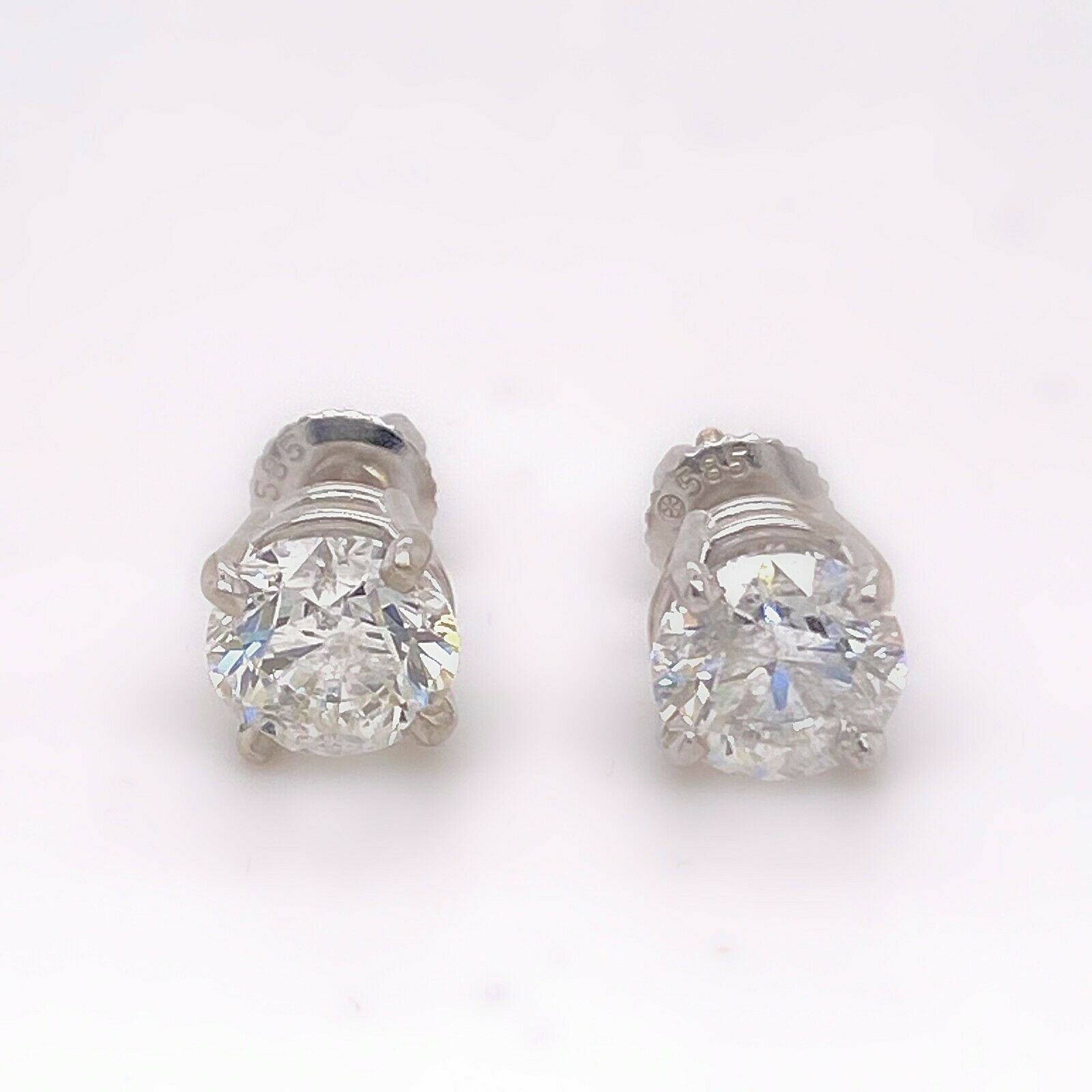 3.05 CTW Round Brilliant Diamond Stud Earrings 14K White Gold