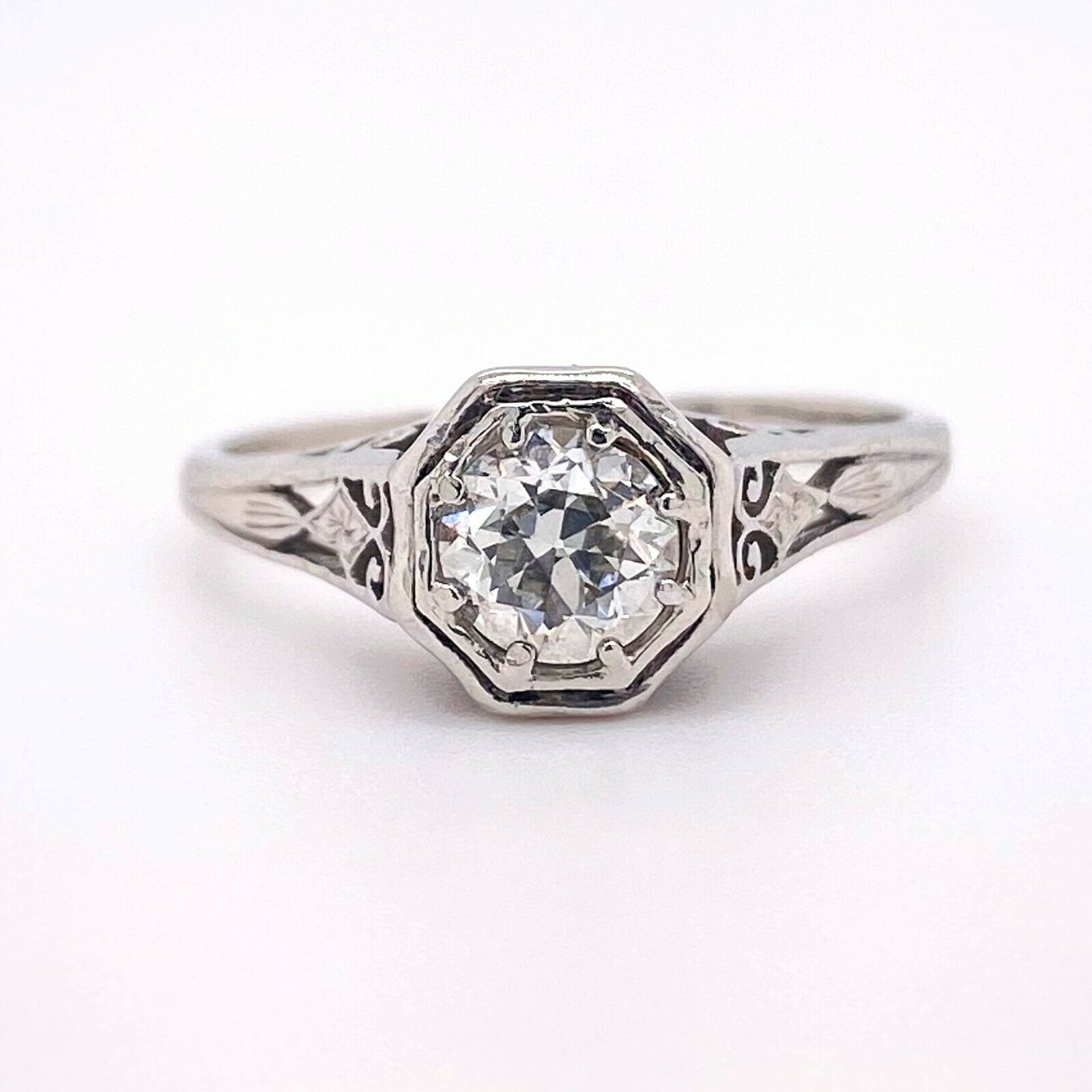 Antique Old European Cut Diamond 0.55 Carat Platinum Engagement Ring 