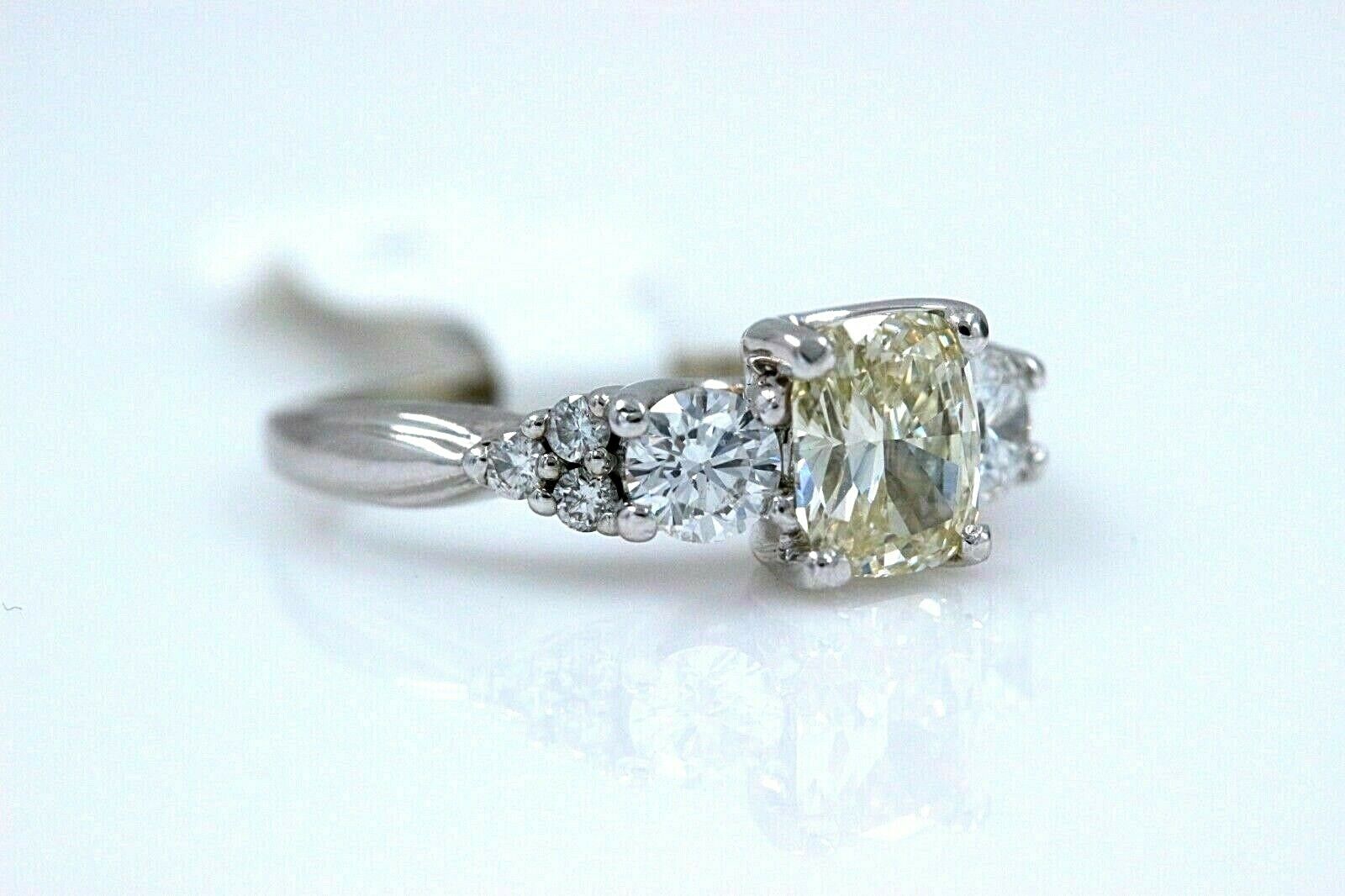 Light Yellow Cushion Diamond Engagement Ring 1.51ct 14k White Gold $12,000 Value
