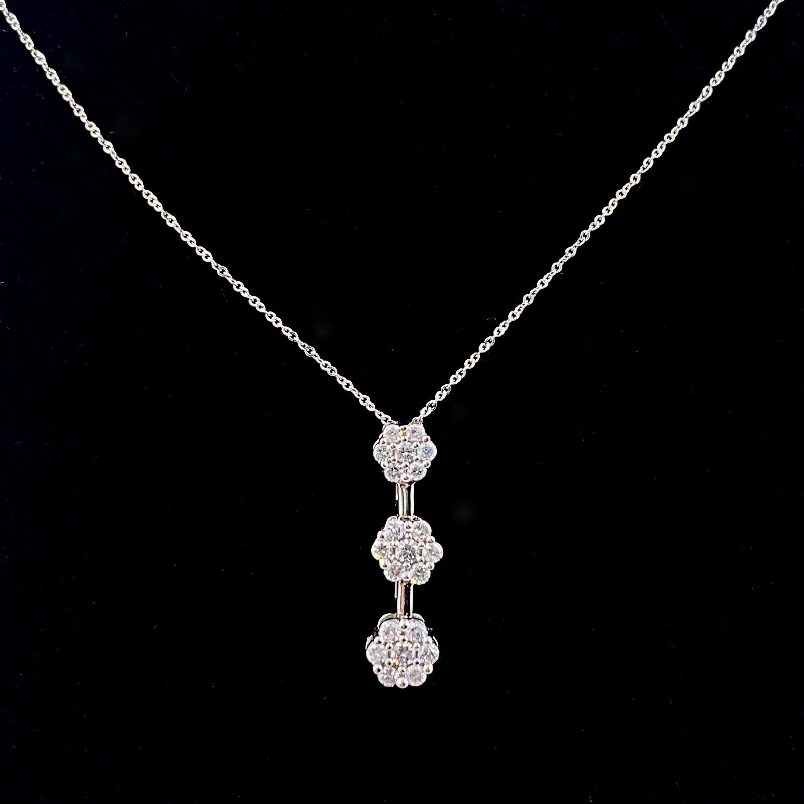 Three Station Flower Diamond Pendant Necklace