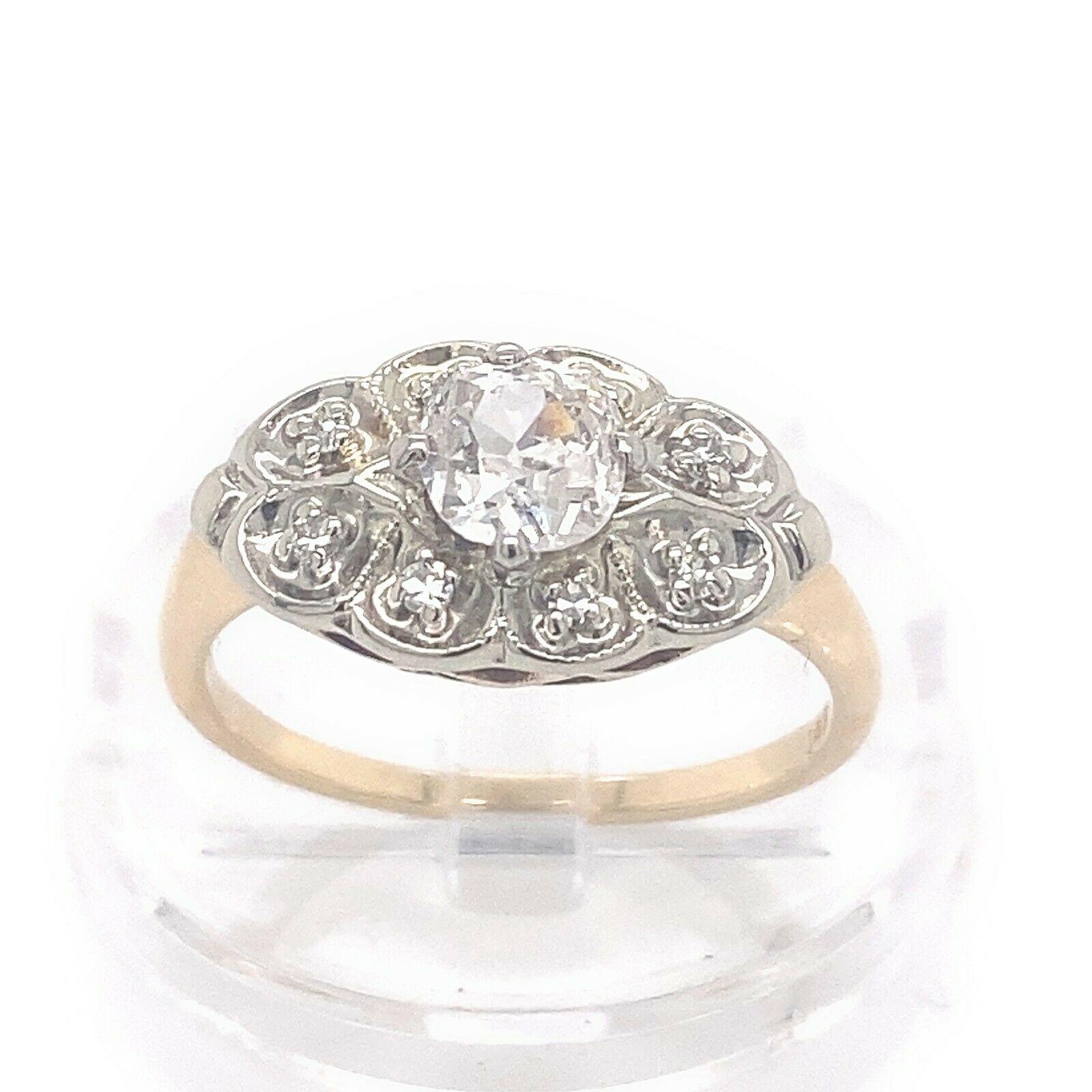 Antique Old Mine Cut Diamond 0.58 tcw Engagement Ring 14K Yellow and White Gold