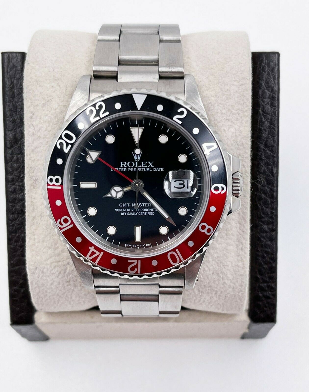 Rolex GMT Master II 16760 Fat Lady Coke Red Black Bezel Stainless Steel