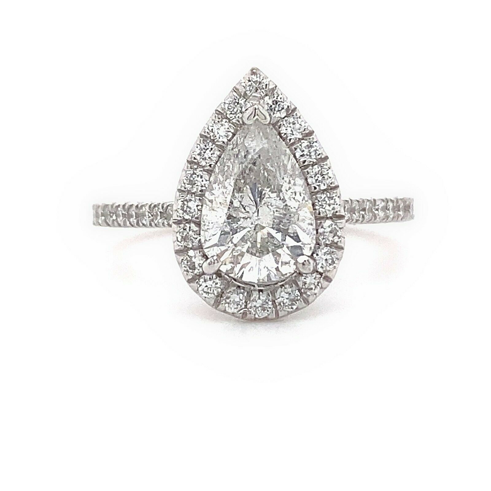 Pear Shape Diamond 1.55 tcw Halo  Diamond Band Engagement Ring 18kt White Gold