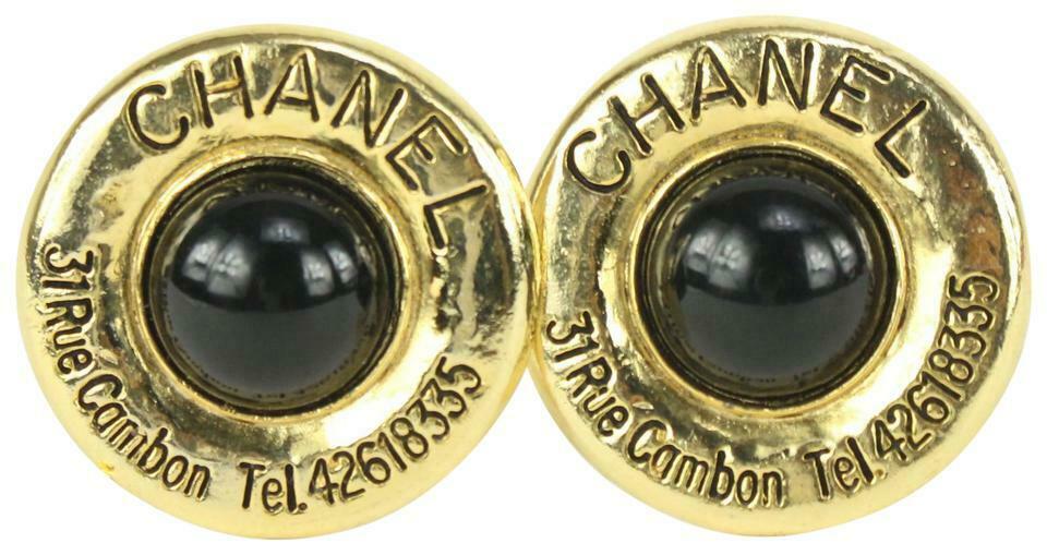 Chanel Gold x Black CC logos  Address Pearl Earrings 171c730