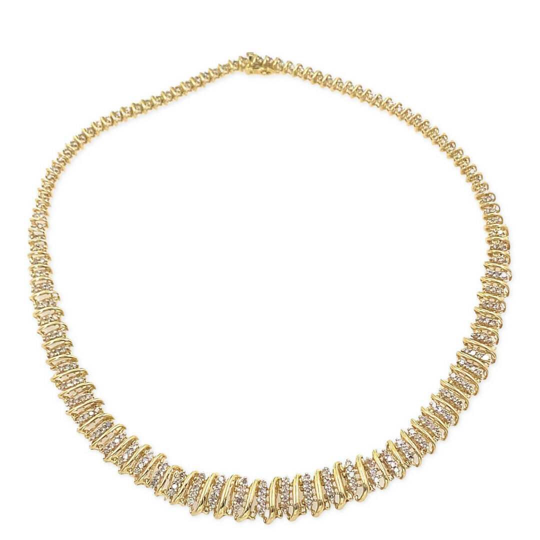 Round Brilliant Diamonds 4.00 tcw 10K Yellow Gold Bar Necklace