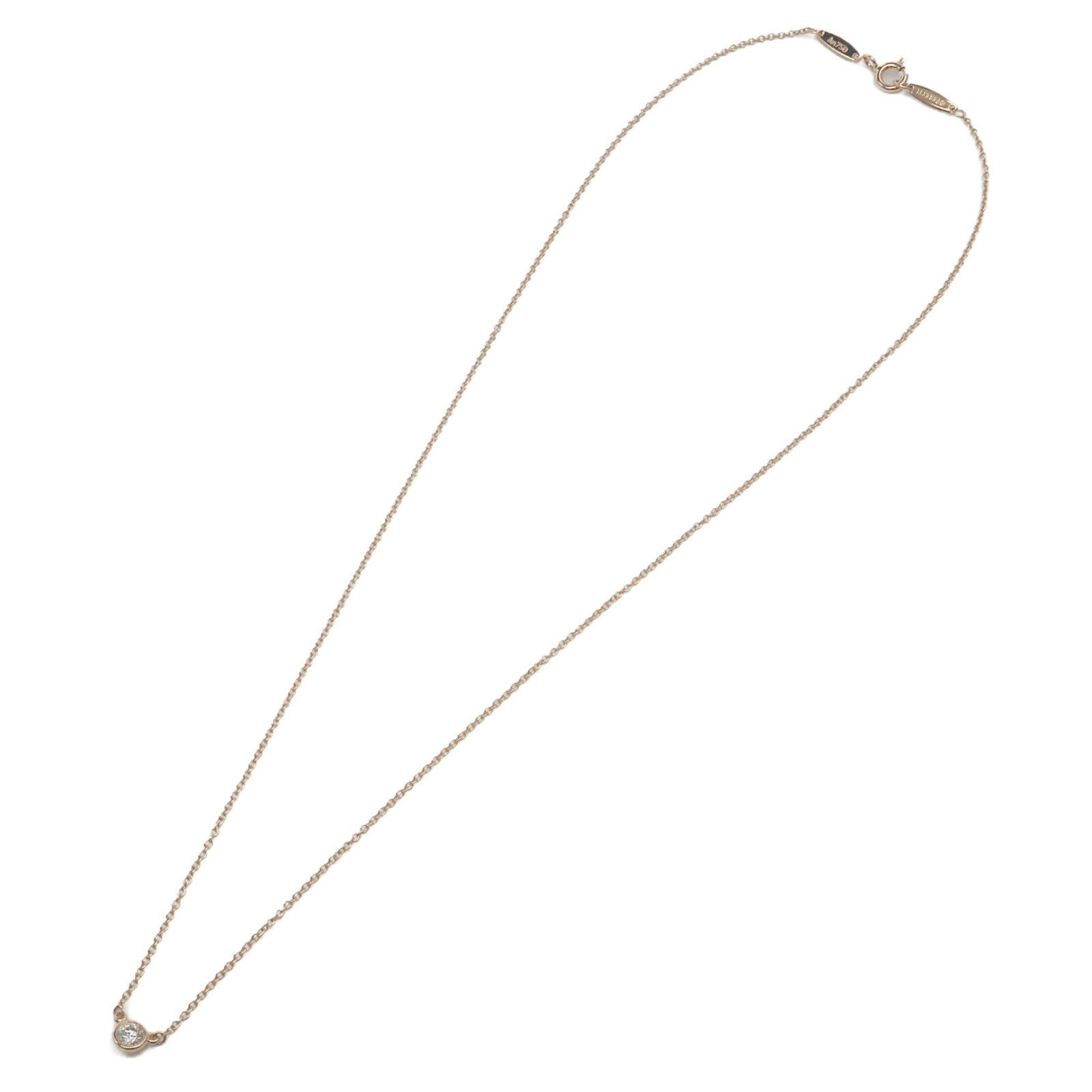 Auth TiffanyCo. By the Yard 1P Diamond Necklace 0.14ct K18 Yellow Gold Used F/S