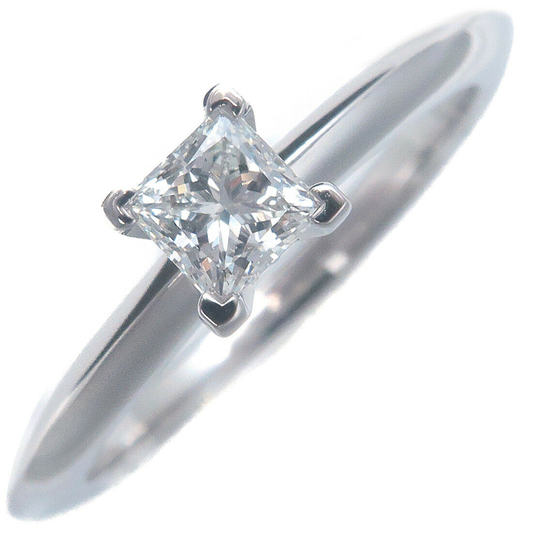 Auth TiffanyCo. Square Diamond Ring 0.25ct 950 Platinum US4 HK8 EU46.5 Used F/S