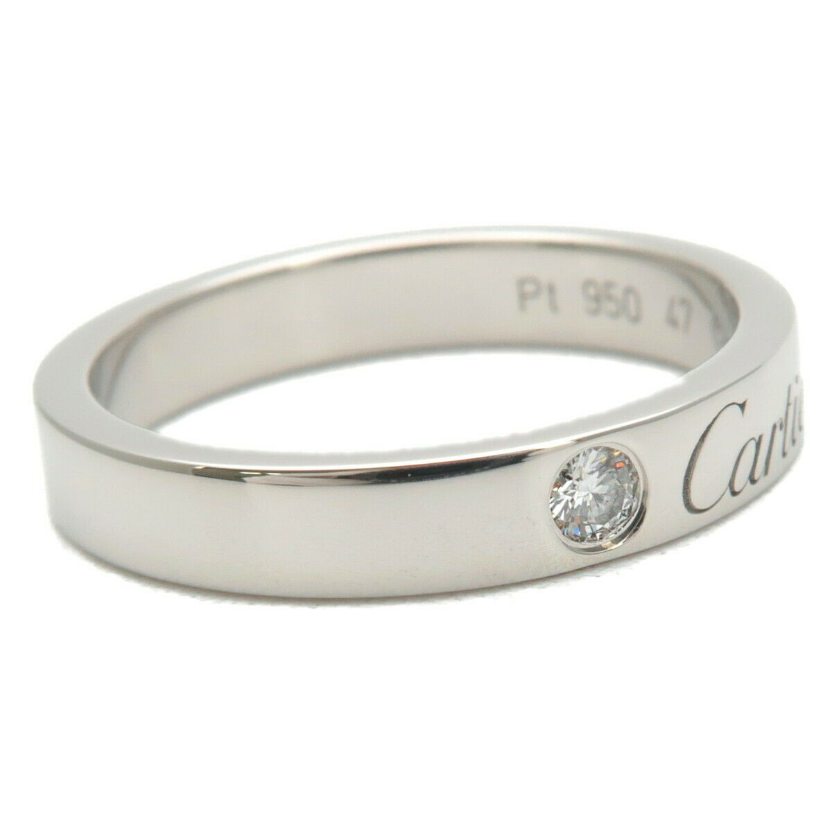 Autentic Cartier Engraved 1P Diamond Ring Platinum #47 US4-4.5 HK9 EU47 Used F/S