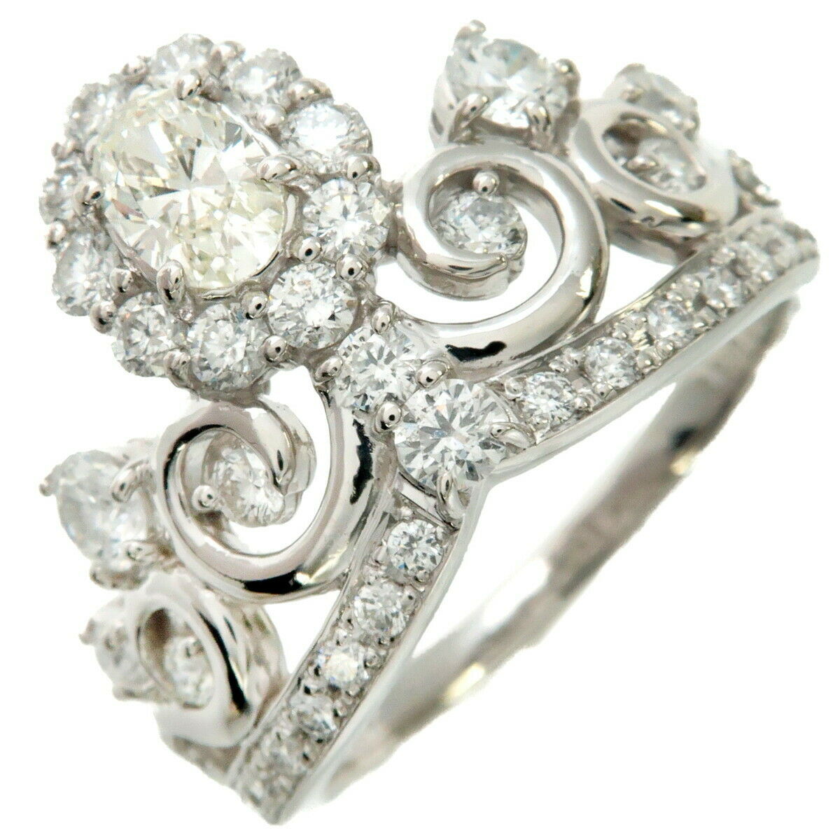 Authentic Tiara Shape Diamond Ring PT900 Platinum 0.310ct 0.96ct US6.5 Used F/S