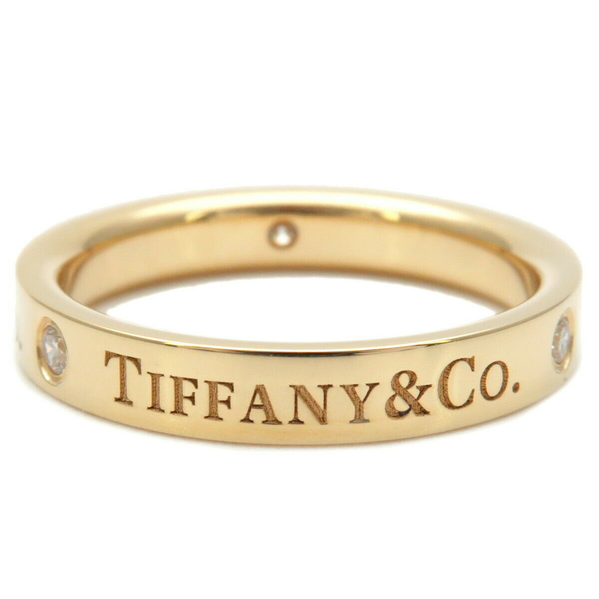 Auth TiffanyCo. Flat Band 3P Diamond Ring Yellow Gold US4.5-5 EU49 Used F/S