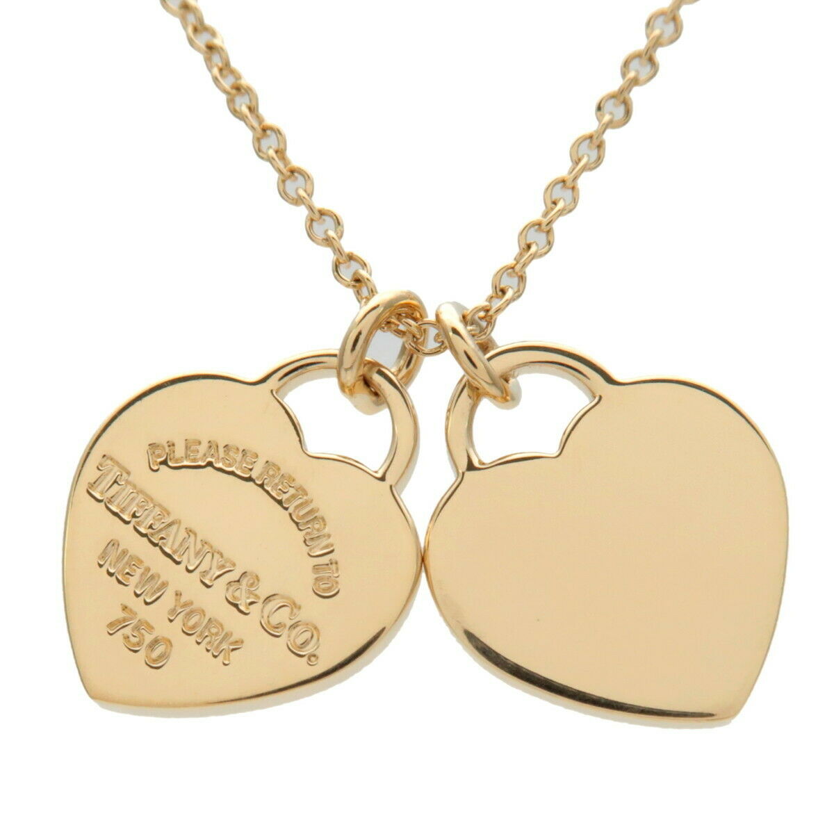Auth Tiffany&Co. Return to Tiffany Mini Double Heart Tag Necklace K18YG Used F/S