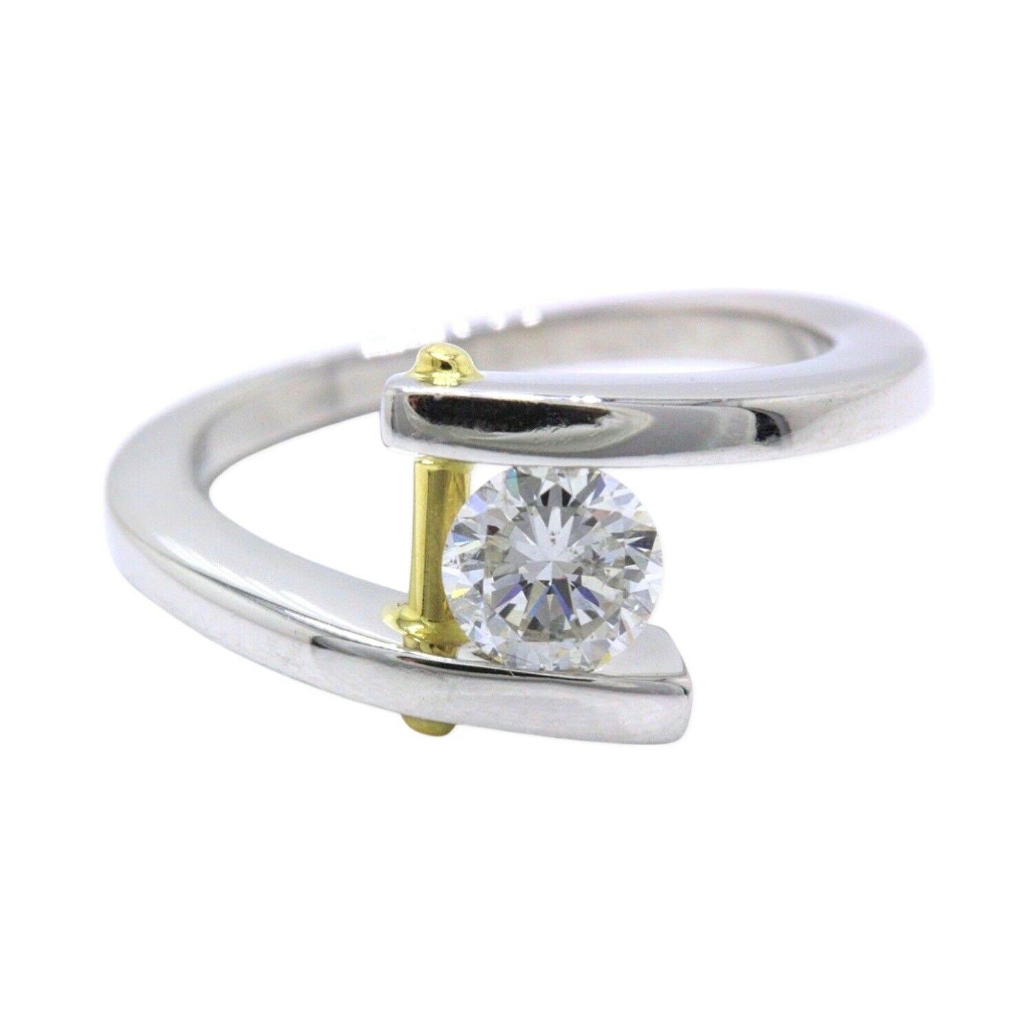 Tension Set Round Diamond Engagement Ring 0.50 tcw Platinum  18k Yellow Gold