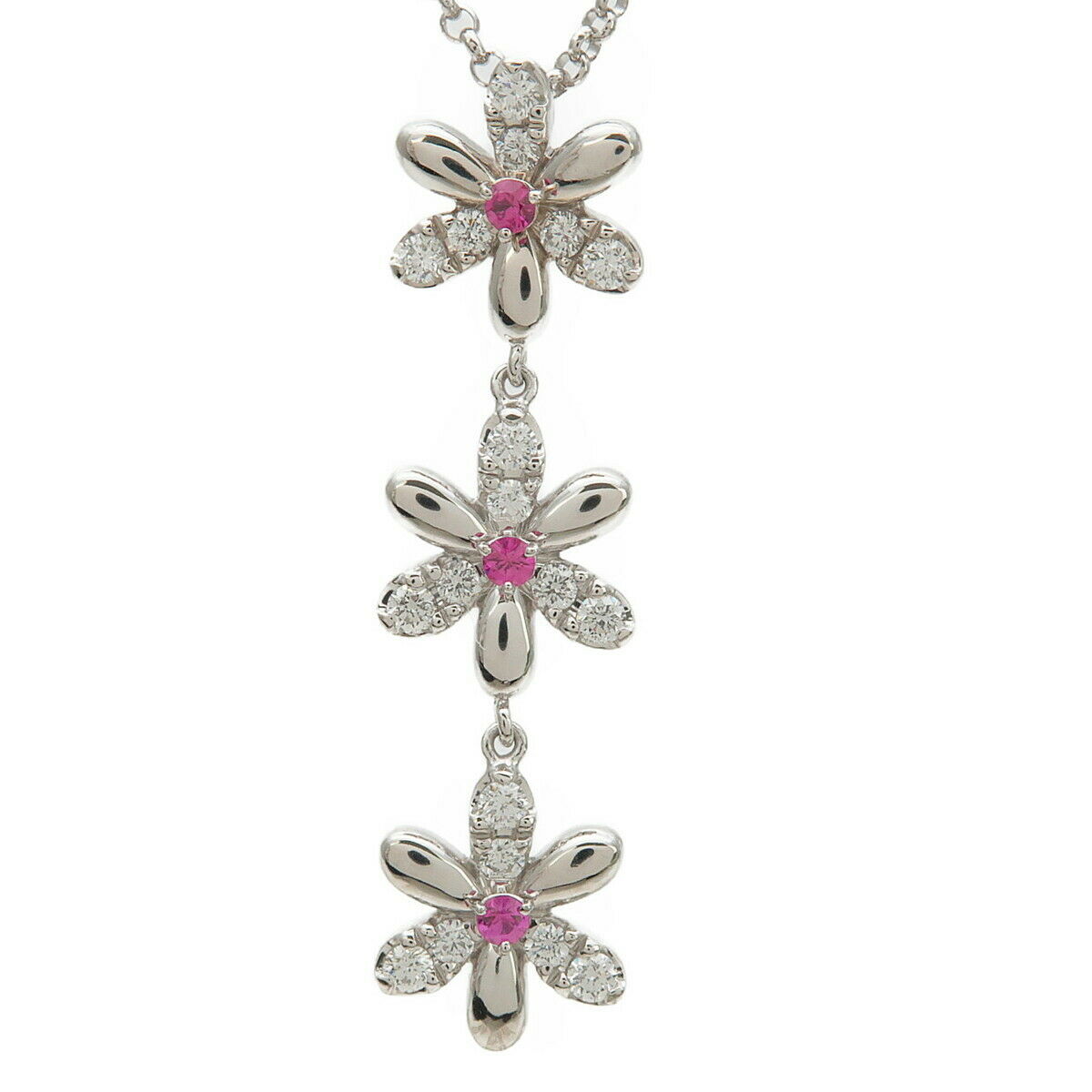 Auth YUKIKO HANAI  Flower Charm Diamond Ruby Neckalce 0.45ct 0.12ct WG Used F/S