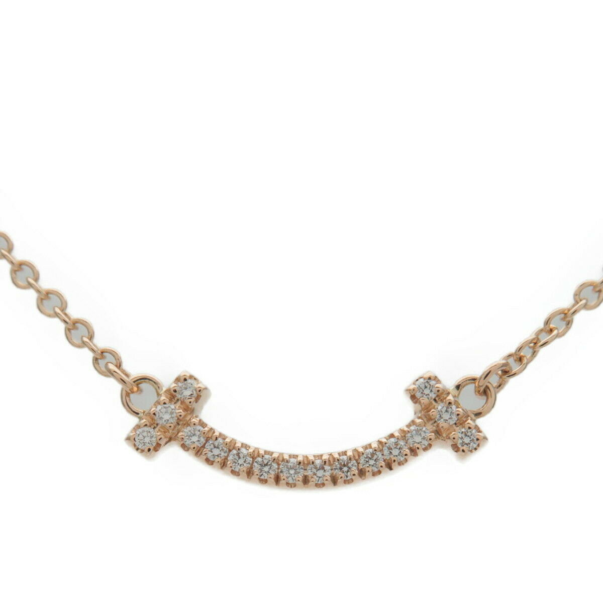 Auth TiffanyCo. Tiffany T Smile Micro Diamond Necklace K18 Rose Gold Used F/S