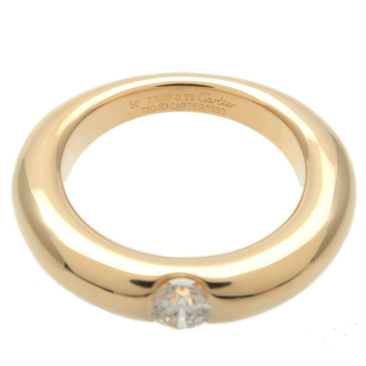 Authentic Cartier Ellipse Diamond Ring 0.25ct Yellow Gold #50 US5-5.5 Used F/S
