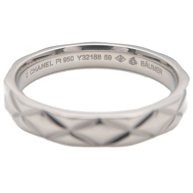 Authentic CHANEL Matelasse Ring Medium Platinum #59 US8.5-9 HK19.5 EU59 Used F/S