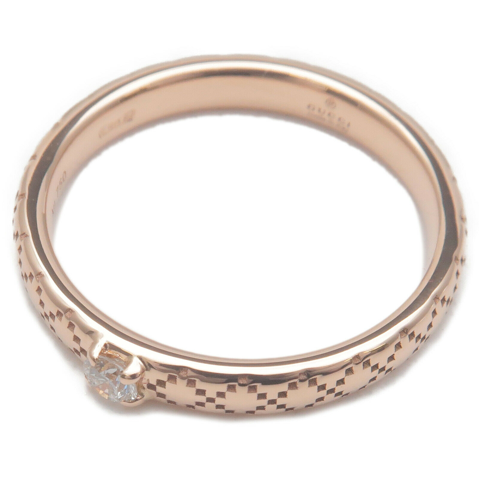 Authentic GUCCI Diamantissima 1P Diamond Ring Rose Gold US4 HK8.5 EU47 Used F/S